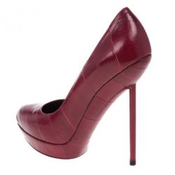 Pre Owned Saint Laurent Paris Burgundy Leather Divine Platform Pumps Size 39