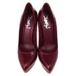 Pre Owned Saint Laurent Paris Burgundy Leather Divine Platform Pumps Size 39
