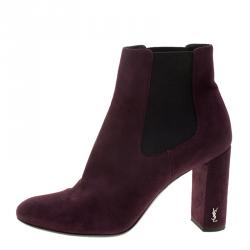 مملوكة مسبقًا بوت للكاحل سان لوران باريس شيلسي سويدي عنابي مقاس 38