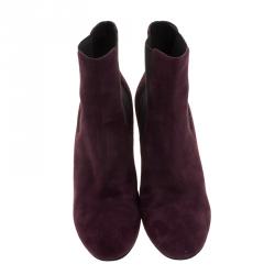 مملوكة مسبقًا بوت للكاحل سان لوران باريس شيلسي سويدي عنابي مقاس 38