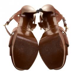 Pre Owned Saint Laurent Paris Brown Leather Tribute Platform Sandals Size 37