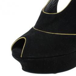 Pre Owned Saint Laurent Paris Black Suede Palais Cutout Platform Pumps Size 39