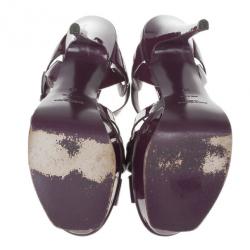 Pre Owned Saint Laurent Paris Purple Patent Tribute Platform Sandals Size 38