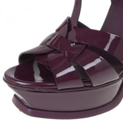 Pre Owned Saint Laurent Paris Purple Patent Tribute Platform Sandals Size 38