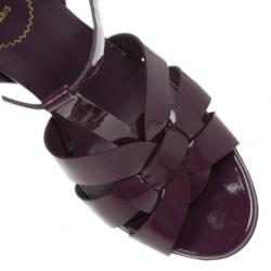 Pre Owned Saint Laurent Paris Purple Patent Tribute Platform Sandals Size 38