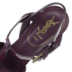Pre Owned Saint Laurent Paris Purple Patent Tribute Platform Sandals Size 38