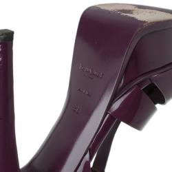 Pre Owned Saint Laurent Paris Purple Patent Tribute Platform Sandals Size 38