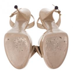 Pre Owned Saint Laurent Paris Beige Patent Y-Bow Platform Sandals Size 41