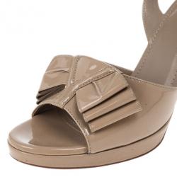 Pre Owned Saint Laurent Paris Beige Patent Y-Bow Platform Sandals Size 41