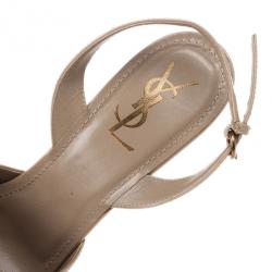 Pre Owned Saint Laurent Paris Beige Patent Y-Bow Platform Sandals Size 41