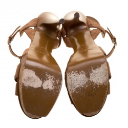 Pre Owned Saint Laurent Brown Ostrich Leather Tribute Platform Sandals Size 39