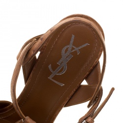 Pre Owned Saint Laurent Brown Ostrich Leather Tribute Platform Sandals Size 39