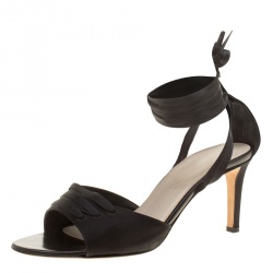 مملوكة مسبقًا Saint Laurent Paris Satin Savannah Peep Toe Tie Up Sandals Size 36