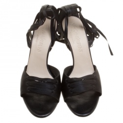 مملوكة مسبقًا Saint Laurent Paris Satin Savannah Peep Toe Tie Up Sandals Size 36