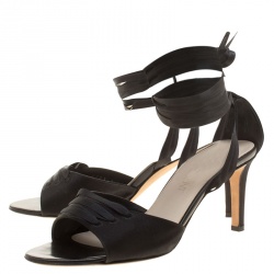مملوكة مسبقًا Saint Laurent Paris Satin Savannah Peep Toe Tie Up Sandals Size 36