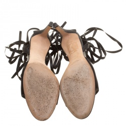 مملوكة مسبقًا Saint Laurent Paris Satin Savannah Peep Toe Tie Up Sandals Size 36