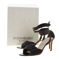 مملوكة مسبقًا Saint Laurent Paris Satin Savannah Peep Toe Tie Up Sandals Size 36