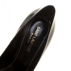 مملوكة مسبقًا حذاء كعب عالي سان لوران باريس جلد أسود لامع كعب YSL مقدمة مدببة مقاس 38