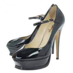 مملوكة مسبقًا Saint Laurent Paris Black Patent Tribute Mary Jane Pumps Size 38.5