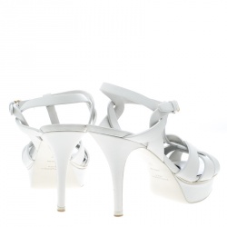 Pre Owned صندل سان لوران باريس تريبوت جلد أخضر نعل سميك مقاس 38