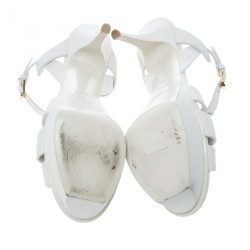 Pre Owned صندل سان لوران باريس تريبوت جلد أخضر نعل سميك مقاس 38