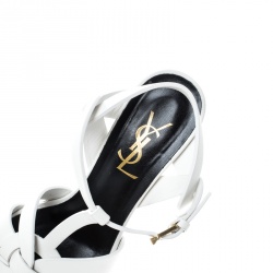 Pre Owned صندل سان لوران باريس تريبوت جلد أخضر نعل سميك مقاس 38