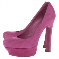 Pre Owned Saint Laurent Paris Pink Suede Palais Platform Pumps Size 36.5