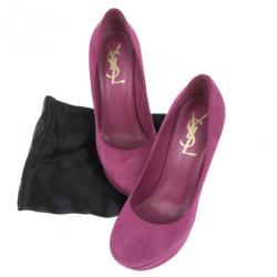 Pre Owned Saint Laurent Paris Pink Suede Palais Platform Pumps Size 36.5