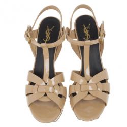 مملوكة مسبقًا Saint Laurent Paris Nude Patent Tribute Platform Sandals Size 40