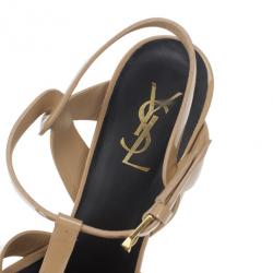 مملوكة مسبقًا Saint Laurent Paris Nude Patent Tribute Platform Sandals Size 40