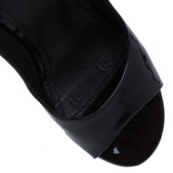 مملوكة مسبقًا حذاء سان لوران باريس دولي ويدج مقدمة مفتوحة جلد لامع بني مقاس 40.5