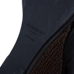 مملوكة مسبقًا حذاء سان لوران باريس دولي ويدج مقدمة مفتوحة جلد لامع بني مقاس 40.5