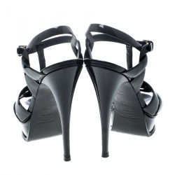 Pre Owned Saint Laurent Paris Black Patent Leather Tribute Platform Sandals Size 38.5