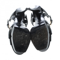 Pre Owned Saint Laurent Paris Black Patent Leather Tribute Platform Sandals Size 38.5