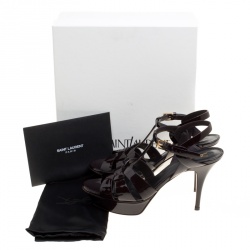 Pre Owned صندل سان لوران باريس نعل سميك تريبيوت جلد بني مقاس 39.5