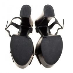 Pre Owned Saint Laurent Paris Black Leather Candy Ankle Strap Platform Sandals Size 37