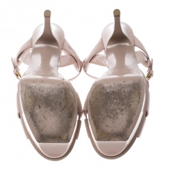 Pre Owned صندل سان لوران باريس تريبوت جلد أخضر نعل سميك مقاس 38