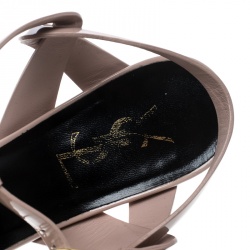 Pre Owned صندل سان لوران باريس تريبوت جلد أخضر نعل سميك مقاس 38