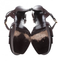 Pre Owned Saint Laurent Paris Burgundy Leather Tribute Platform Sandals Size 38