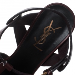Pre Owned Saint Laurent Paris Burgundy Leather Tribute Platform Sandals Size 38