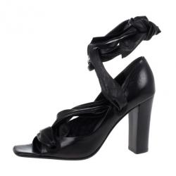 مملوكة مسبقًا Saint Laurent Paris Black Leather Tie Around Sandals Size 37