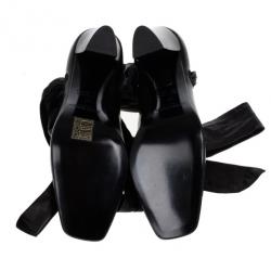 مملوكة مسبقًا Saint Laurent Paris Black Leather Tie Around Sandals Size 37