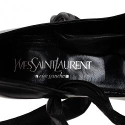 مملوكة مسبقًا Saint Laurent Paris Black Leather Tie Around Sandals Size 37