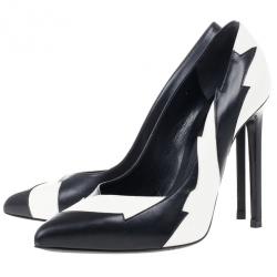 Pre Owned Saint Laurent Paris Leather Lightning Bolt Pumps Size 37.5