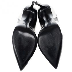 Pre Owned Saint Laurent Paris Leather Lightning Bolt Pumps Size 37.5