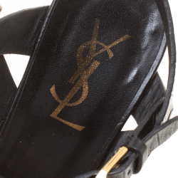 Pre Owned صندل سان لوران باريس جلد نقشة التمساح بيج نعل سميك تريبوت مقاس 38