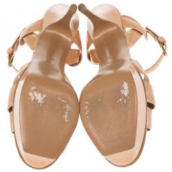 Pre Owned Saint Laurent Paris Blush Patent Tribute Platform Sandals Size 38.5