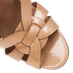 Pre Owned Saint Laurent Paris Blush Patent Tribute Platform Sandals Size 38.5