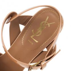 Pre Owned Saint Laurent Paris Blush Patent Tribute Platform Sandals Size 38.5