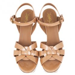 Pre Owned Saint Laurent Paris Blush Patent Tribute Platform Sandals Size 38.5